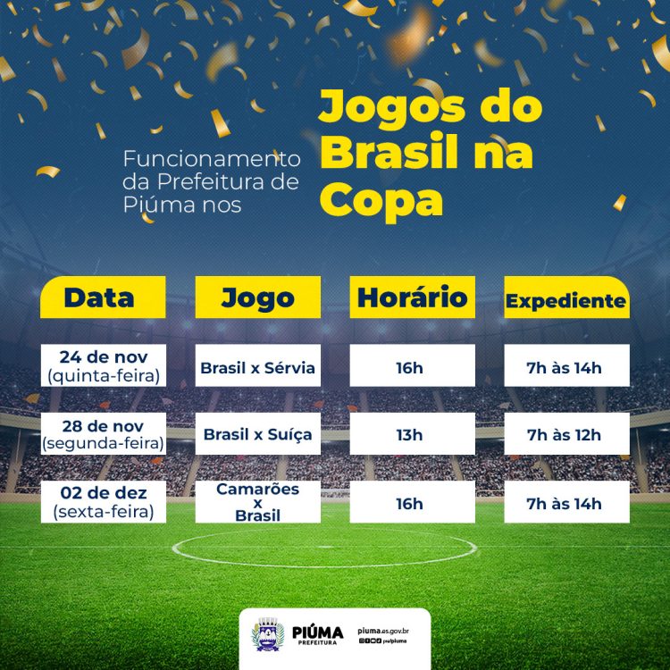 Horários de expediente em dias de jogos da Seleção na Copa do
